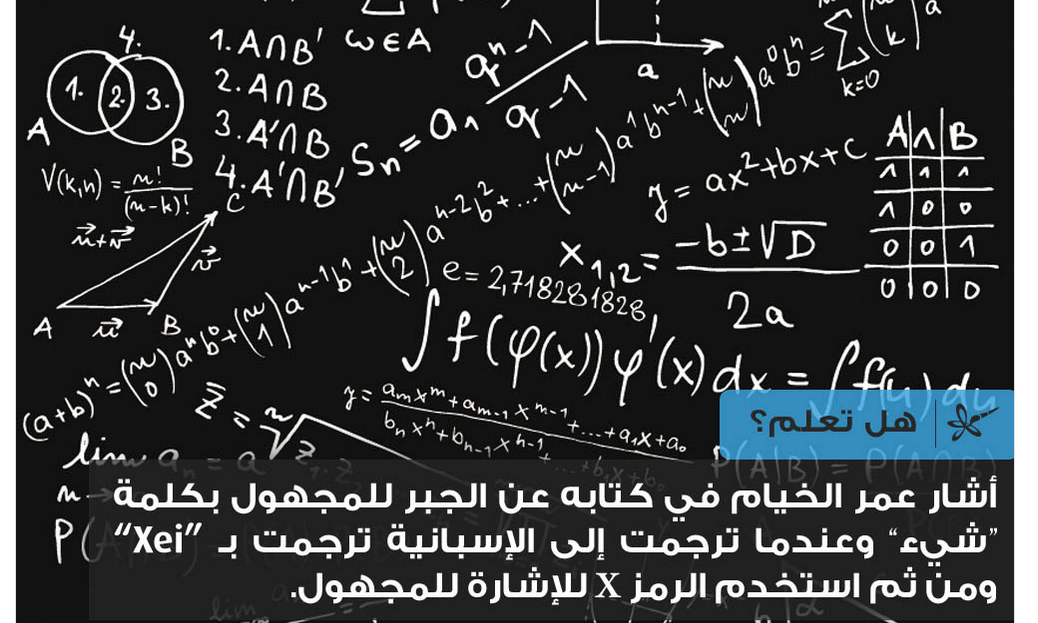 أصل حرف "x" المستخدم في الرياضيات للدلالة على المجهول هي الكلمة العربية "شيء"